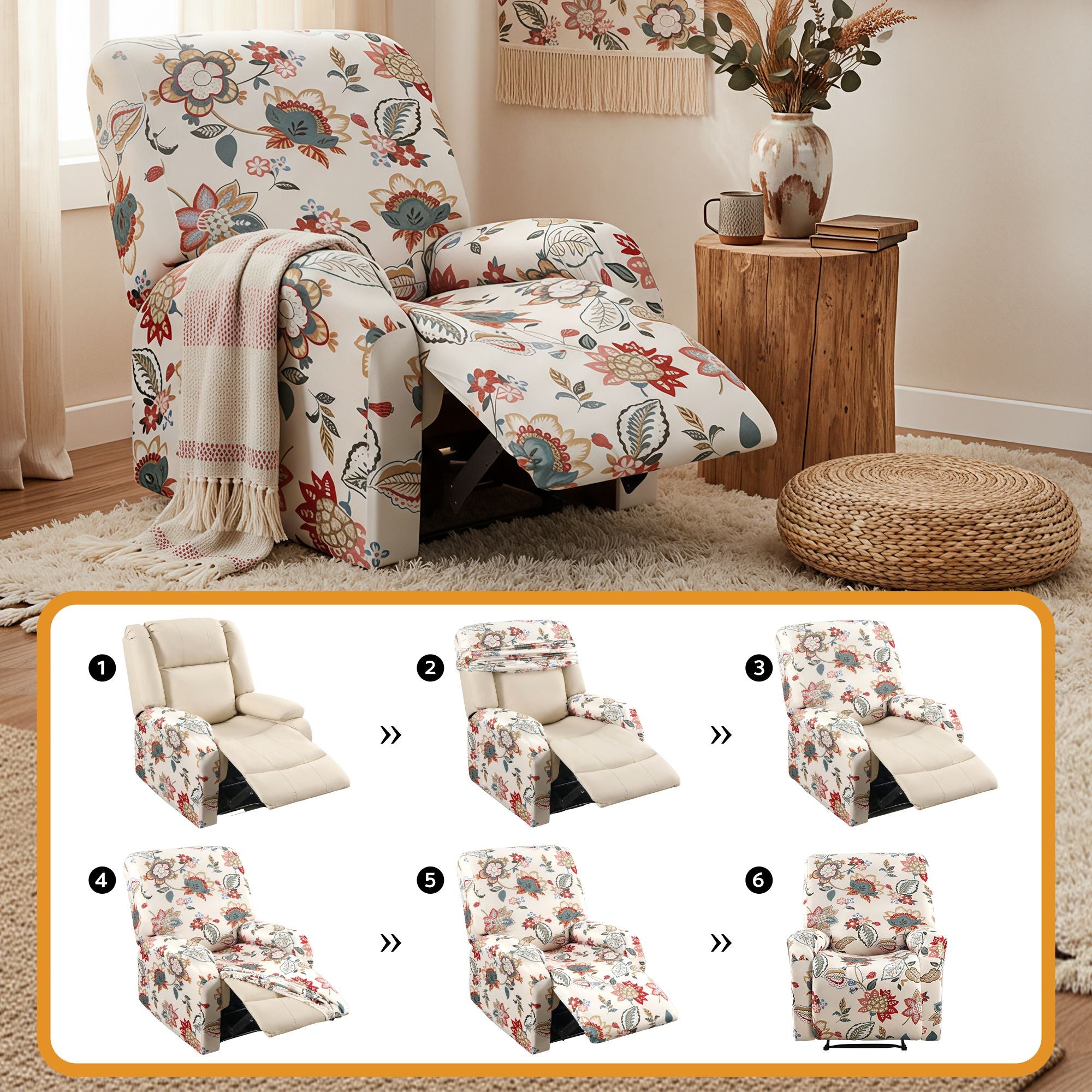 Artiss Stretch Kids Recliner Cover 4-Pieces Recliner Chair Slipcovers Printed