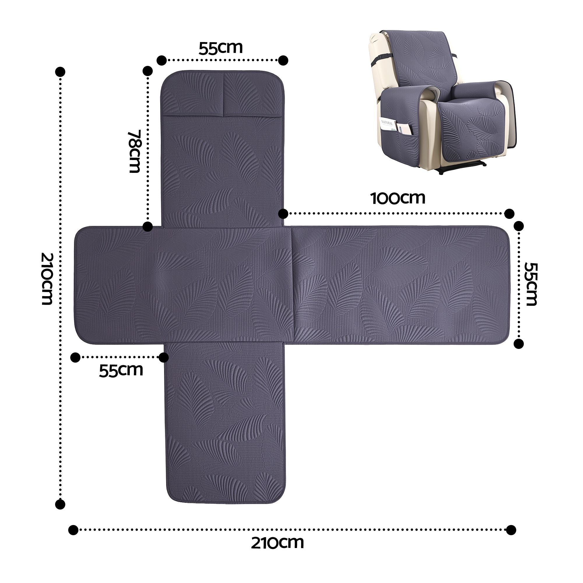 Artiss Quilted Recliner Chair Covers Water Repellent Recliner Slipcovers Grey