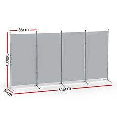 Artiss 4 Panel Room Divider Screen 345x180cm Fabric Grey