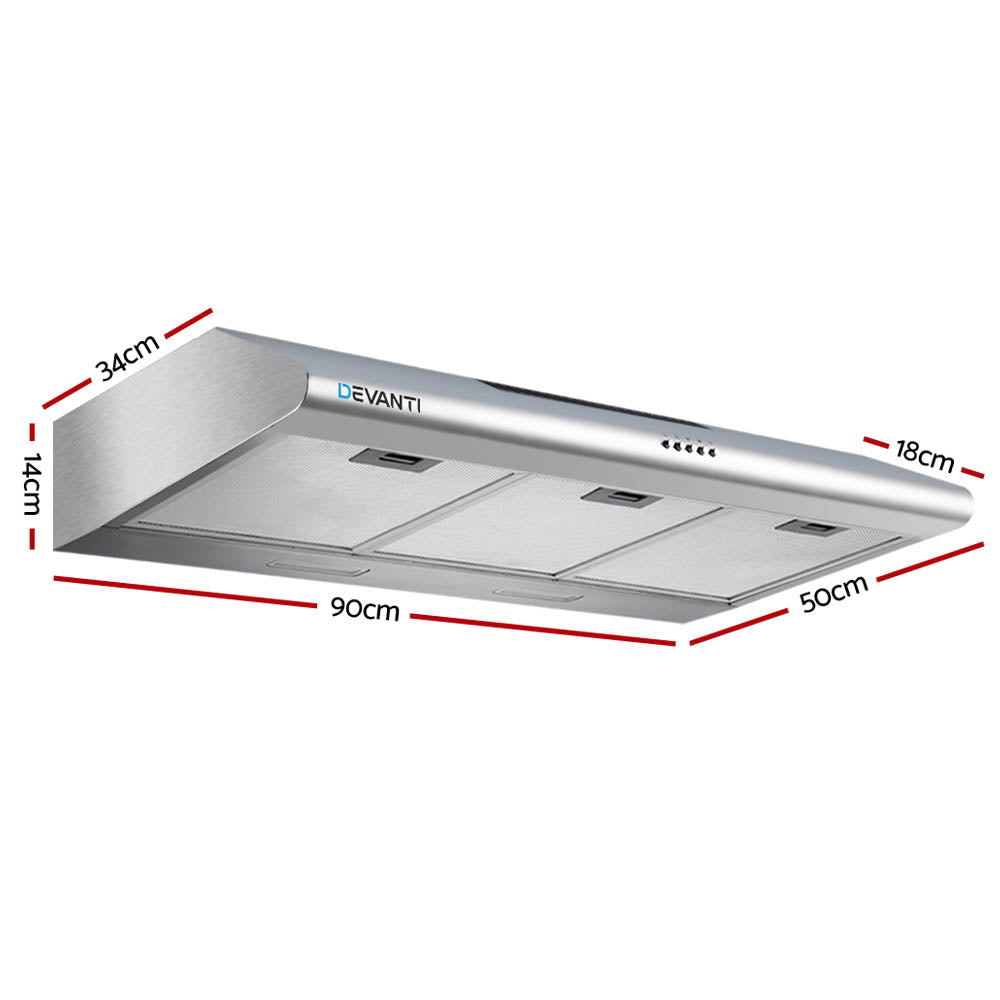 Devanti 900mm Range Hood 90cm Rangehood Kitchen Canopy LED Light Stainless Steel