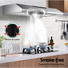 Devanti 900mm Range Hood 90cm Rangehood Kitchen Canopy LED Light Stainless Steel