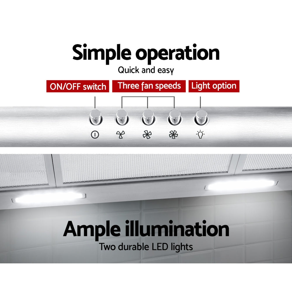 Devanti 900mm Range Hood 90cm Rangehood Kitchen Canopy LED Light Stainless Steel