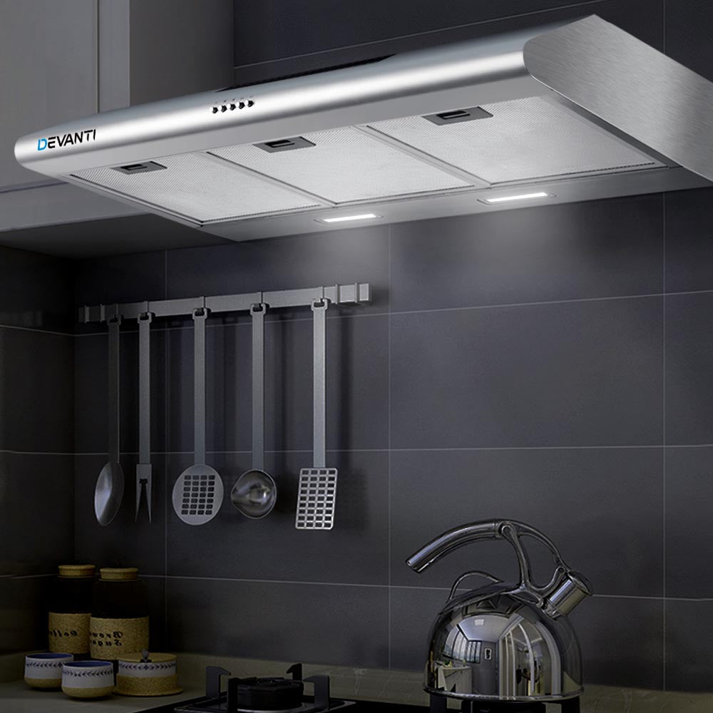 Devanti 900mm Range Hood 90cm Rangehood Kitchen Canopy LED Light Stainless Steel