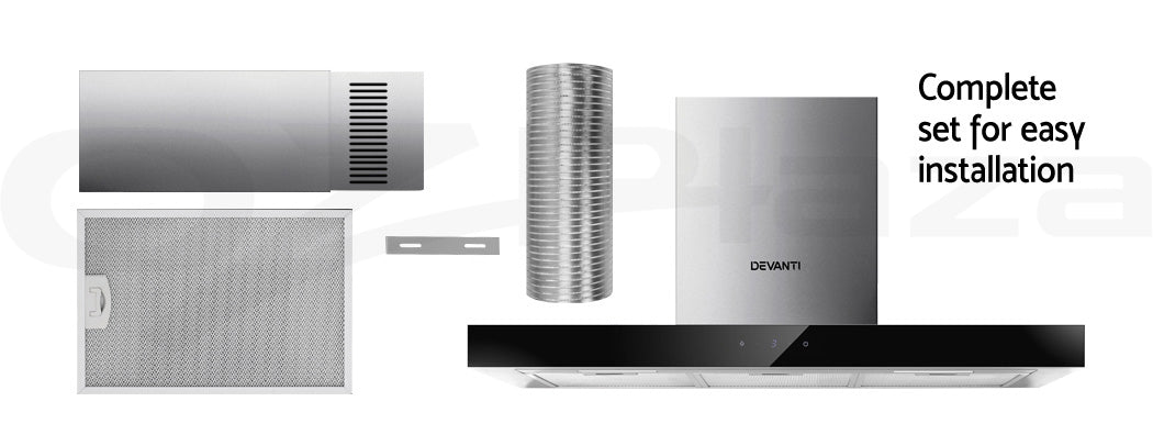 Devanti 900mm Range Hood 90cm Rangehood Glass Stainless Steel