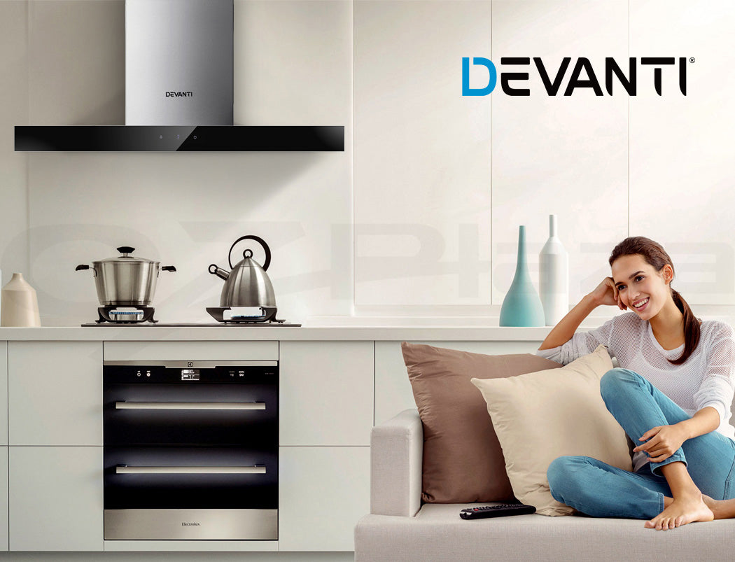 Devanti 900mm Range Hood 90cm Rangehood Glass Stainless Steel