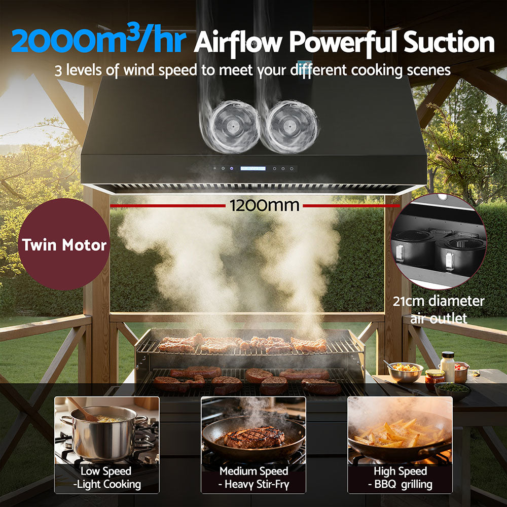 Devanti 1200mm Commercial BBQ Range Hood Dual Motor W/Remote Control Black