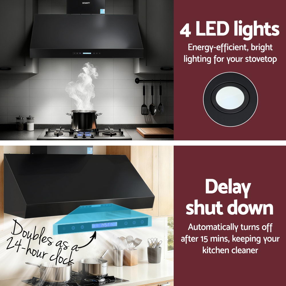 Devanti 1200mm Commercial BBQ Range Hood Dual Motor W/Remote Control Black