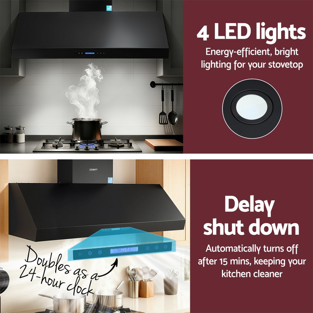 Devanti 1500mm Commercial BBQ Range Hood Dual Motor W/Remote Control Black