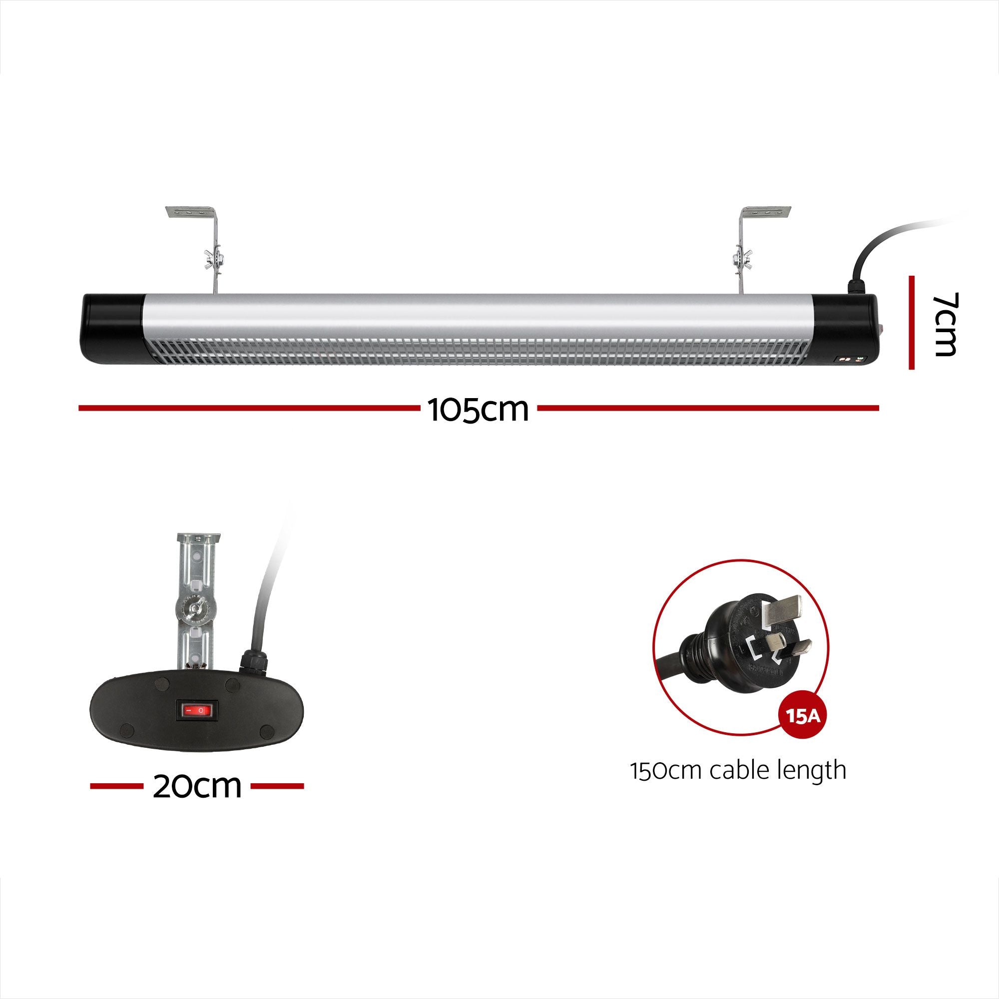 Devanti 2PCS Electric Radiant Strip Heater Outdoor Indoor Patio Infrared Heaters