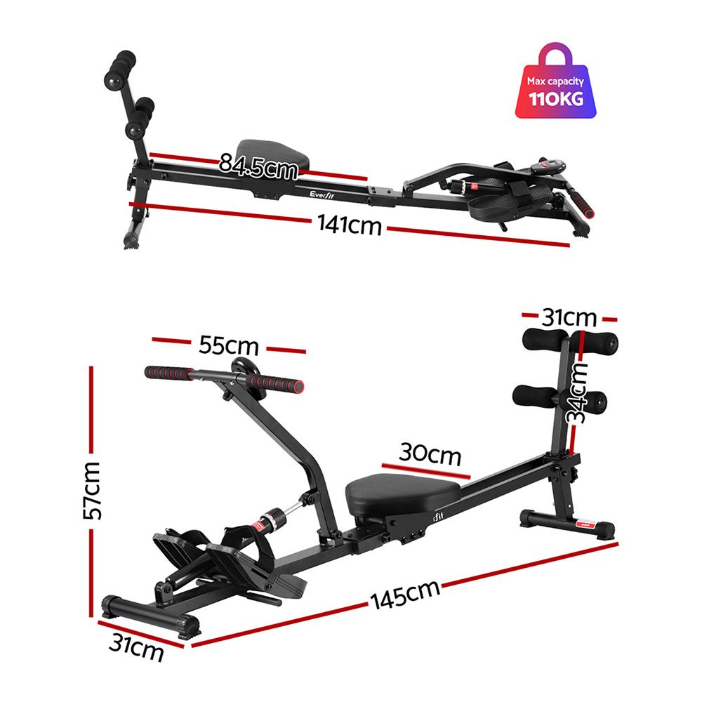 Everfit Hydraulic Rowing Machine Rower 12 Levels Resistance Exercise Fitness Gym