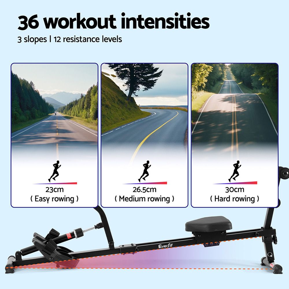 Everfit Hydraulic Rowing Machine Rower 12 Levels Resistance Exercise Fitness Gym