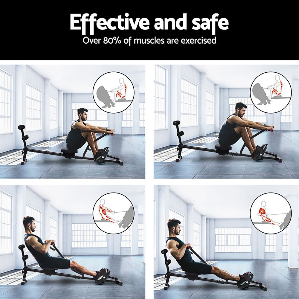 Everfit Hydraulic Rowing Machine Rower 12 Levels Resistance Exercise Fitness Gym