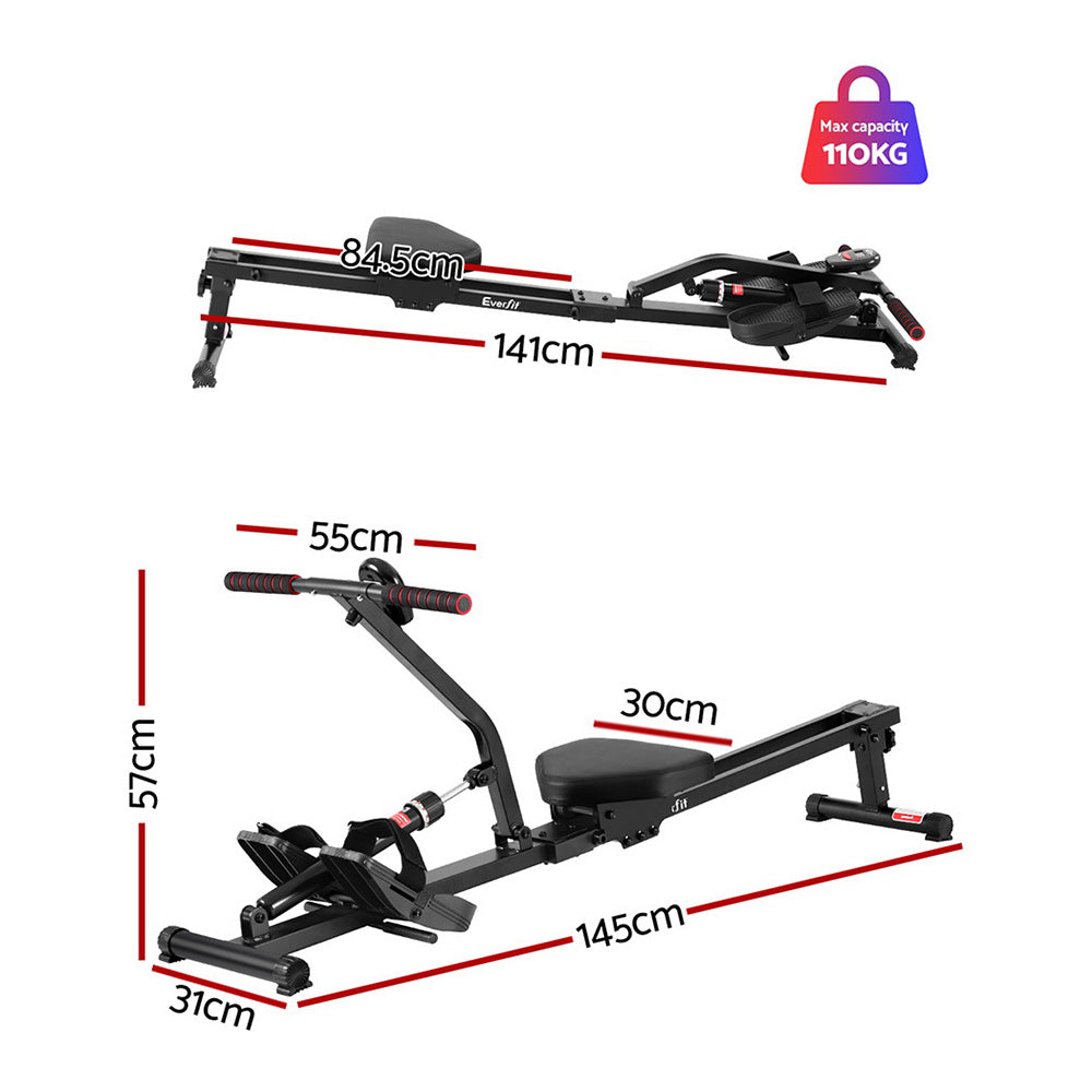 Everfit Hydraulic Rowing Machine Rower 12 Levels Resistance Exercise Fitness Gym