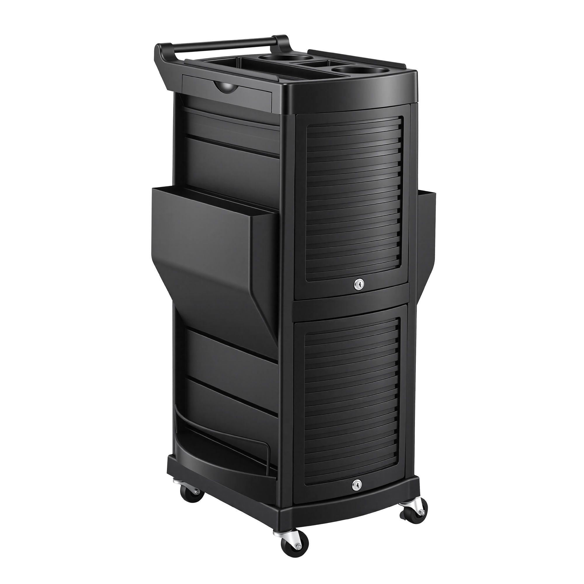 Embellir Salon Trolley 2 Lockable Doors 6 Tier Trays Mobile Hair Cart Black