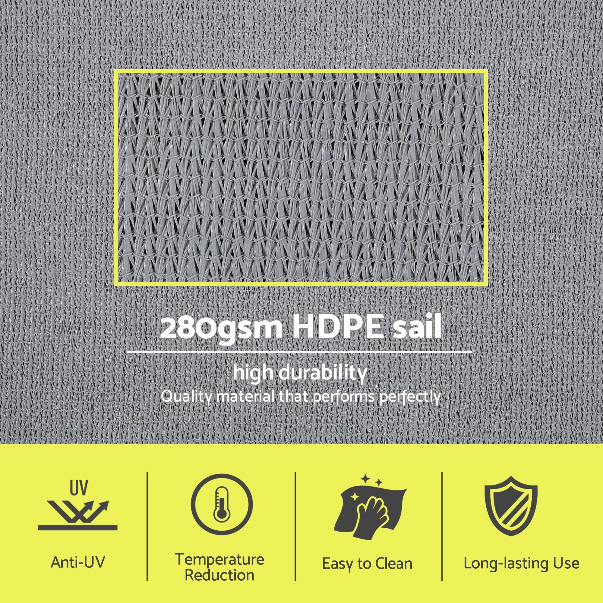 Instahut Sun Shade Sail Cloth 98% UV Block Outdoor Canopy Rectangle 2X5M Grey