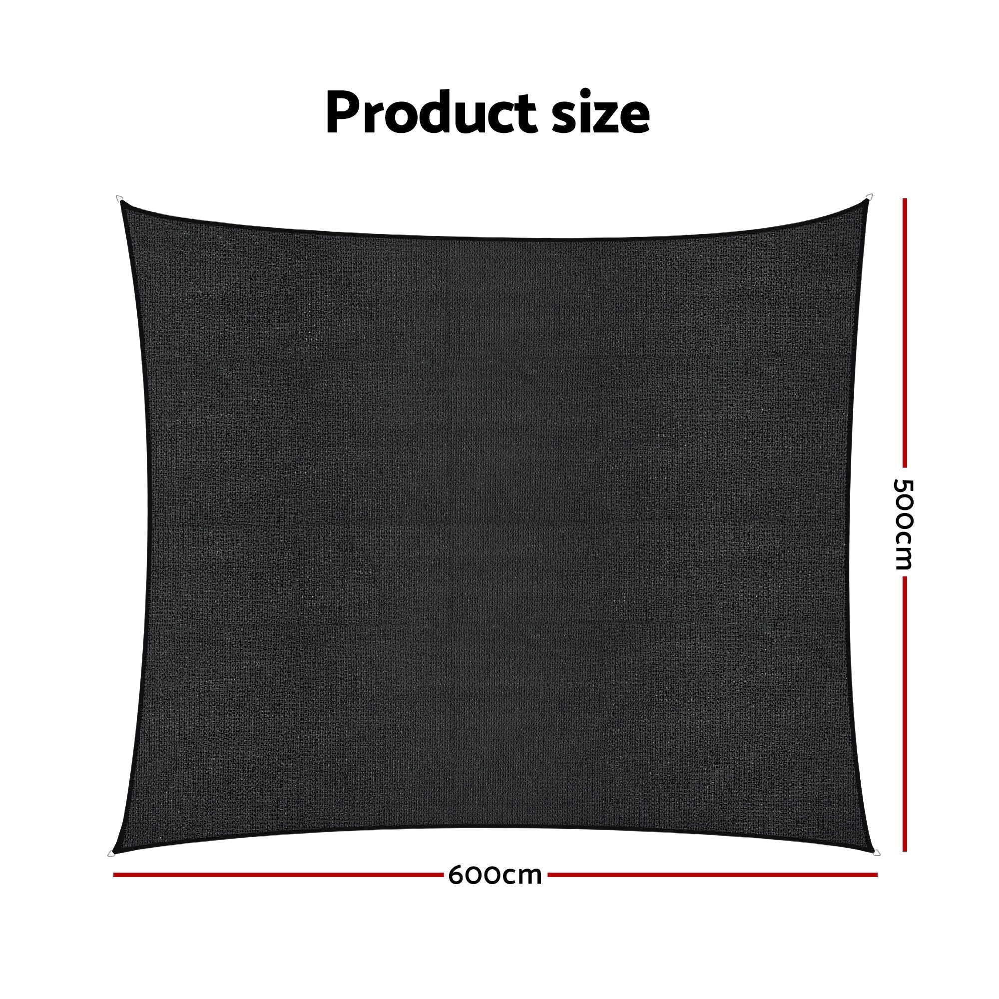 Instahut Sun Shade Sail Cloth 98% UV Block Outdoor Canopy Rectangle 5X6M Black