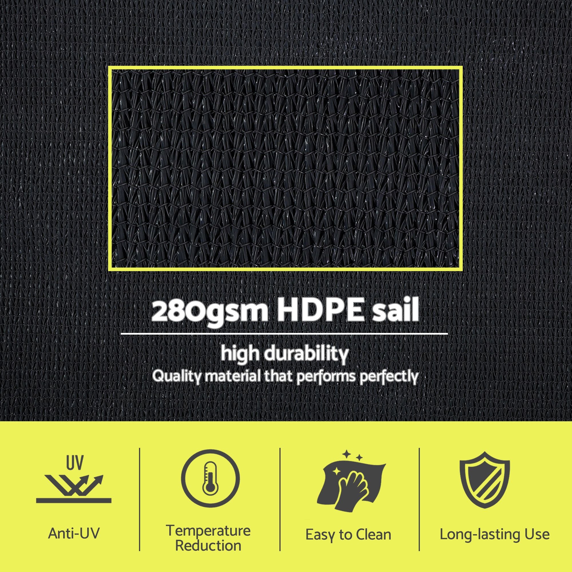 Instahut Sun Shade Sail Cloth 98% UV Block Outdoor Canopy Rectangle 5X6M Black