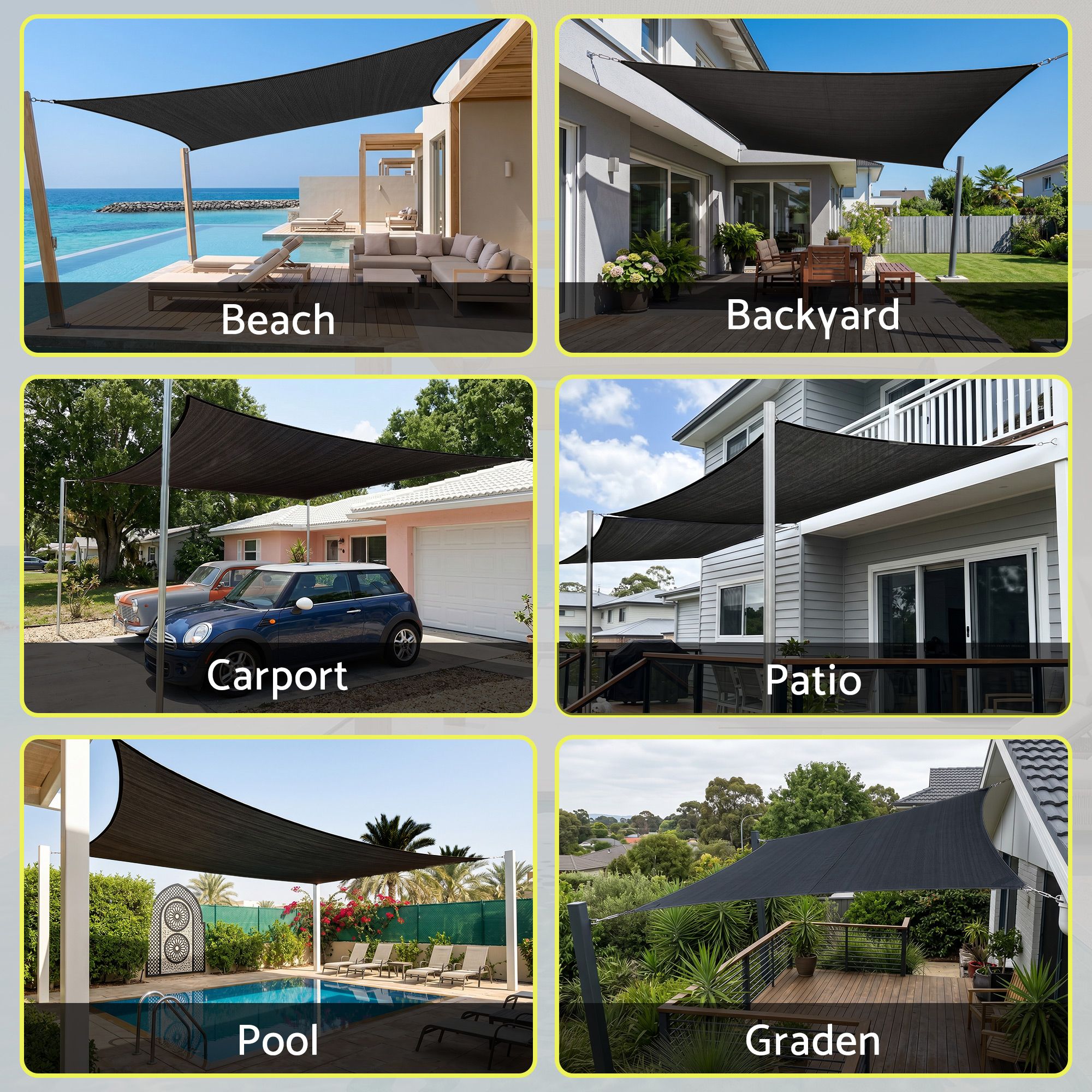 Instahut Sun Shade Sail Cloth 98% UV Block Outdoor Canopy Rectangle 5X6M Black