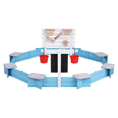 Keezi Kids Sandpit Wooden Round Sand Pit with Cover Funnel Bench Seat Beach Toys 215cm