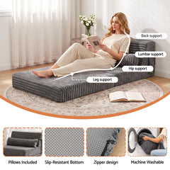 Artiss 3-in-1 Folding Sofa Bed Armless Lounger Chair with Side Pocket and Pillow