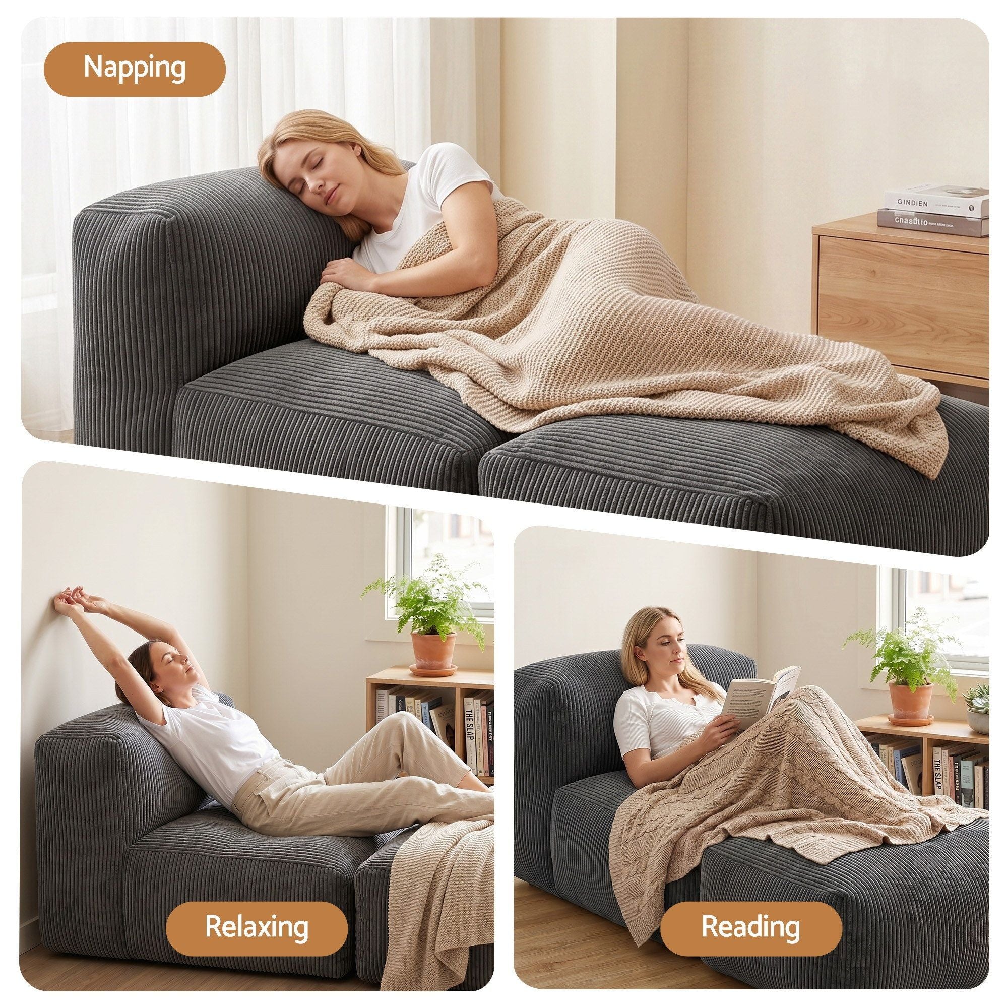 Artiss Foldable Bean Bag Sofa Bed Cloud Couch Boneless Floor Lounger Chair Grey