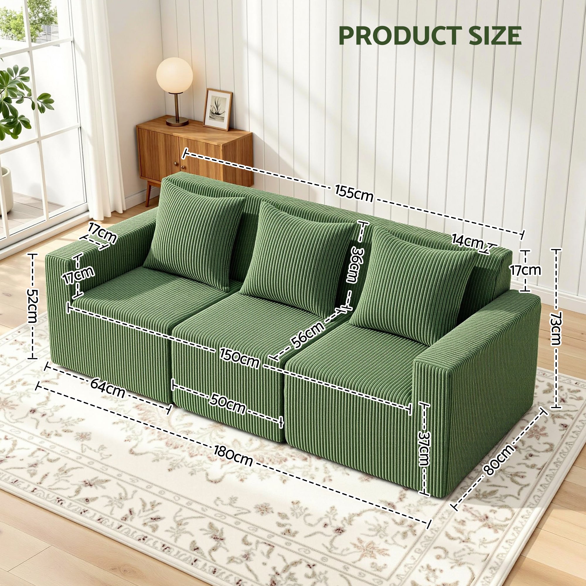 Artiss Modular 3-Seater Sofa Bed Convertible Sectional Floor Couch with Deep Seat