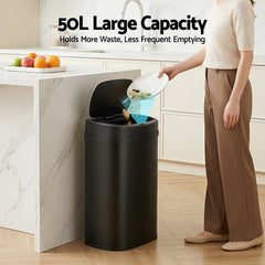Devanti 50L Sensor Bin Motion Rubbish Automatic Black