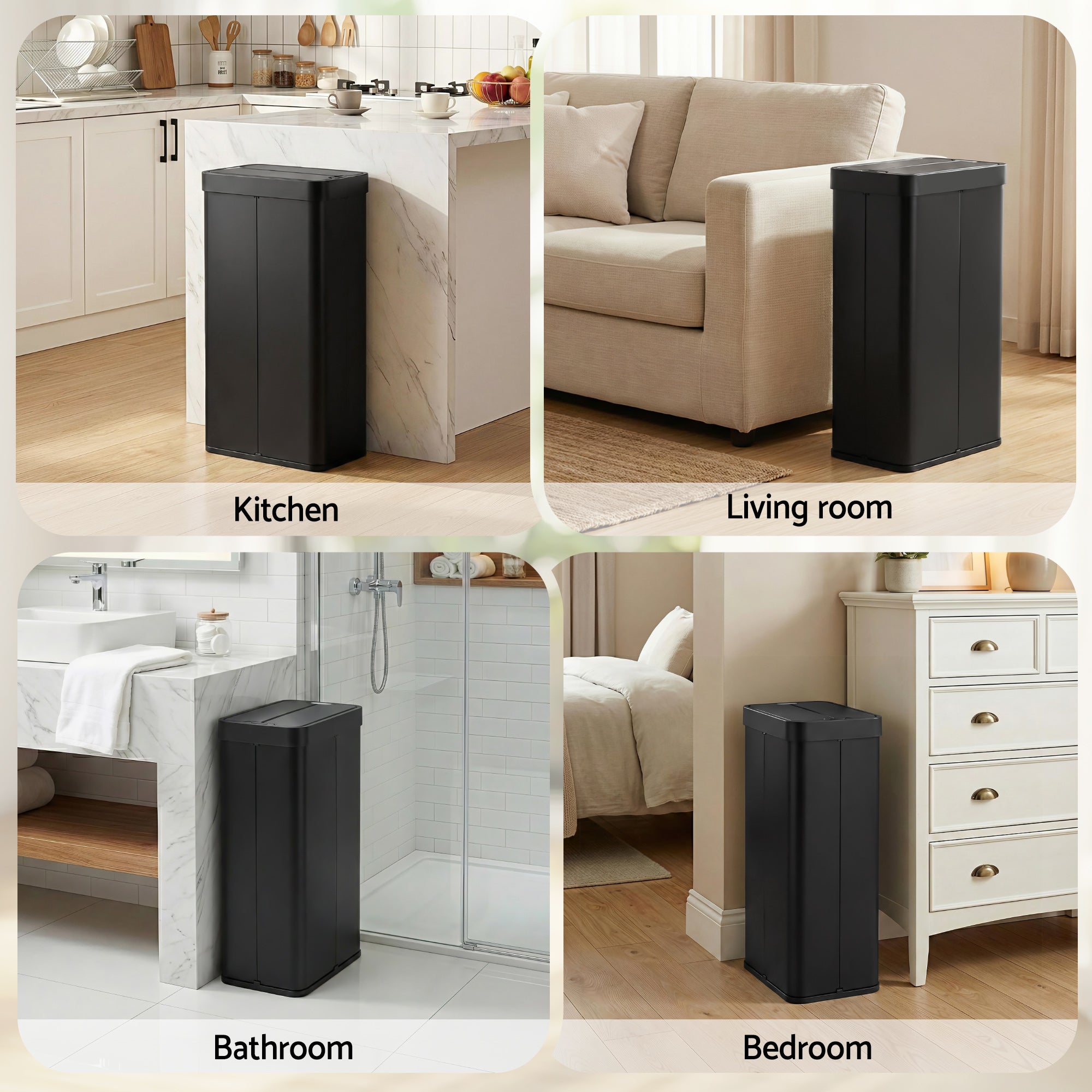 Devanti Rubbish Bin 70L Automatic Sensor Kitchen Bin, Slim Smart Garbage Can Touchless Rectangular with Liner Holder, Fully Closed Lid for Bedroom, Ba