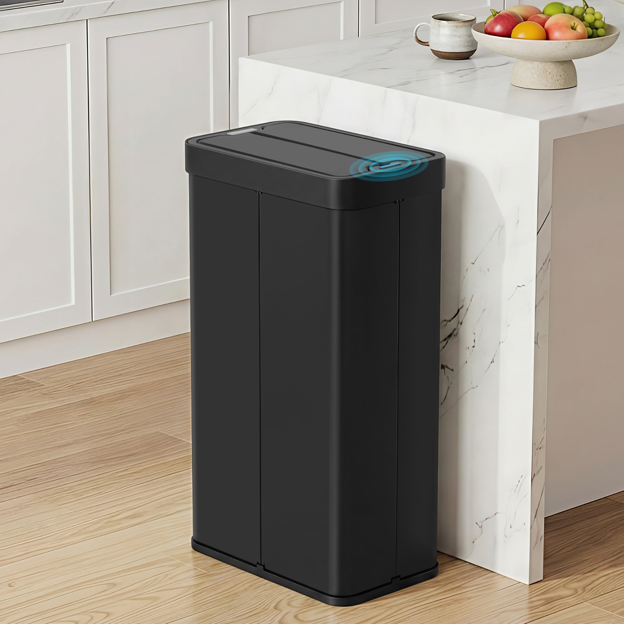 Devanti Rubbish Bin 70L Automatic Sensor Kitchen Bin, Slim Smart Garbage Can Touchless Rectangular with Liner Holder, Fully Closed Lid for Bedroom, Ba