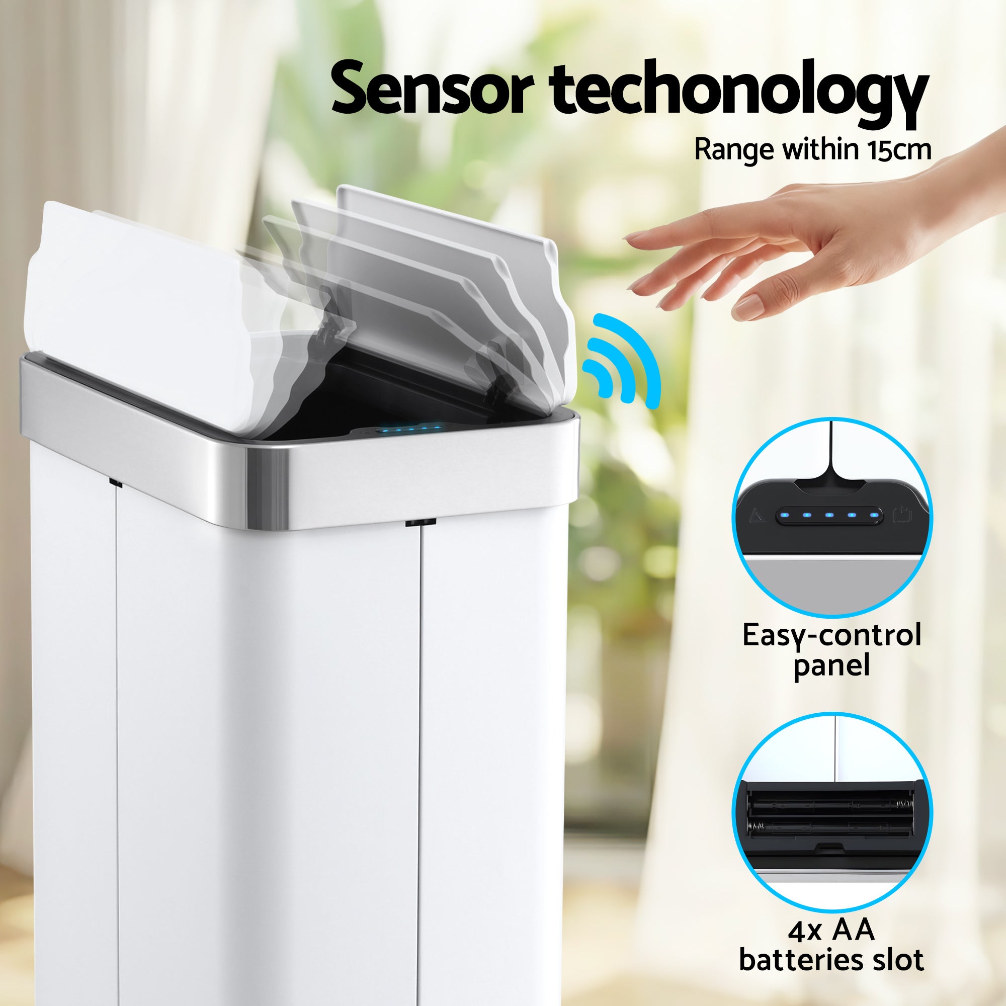 Devanti Rubbish Bin 70L Automatic Sensor Kitchen Bin, Slim Smart Garbage Can Touchless Rectangular with Liner Holder, Fully Closed Lid for Bedroom, Ba