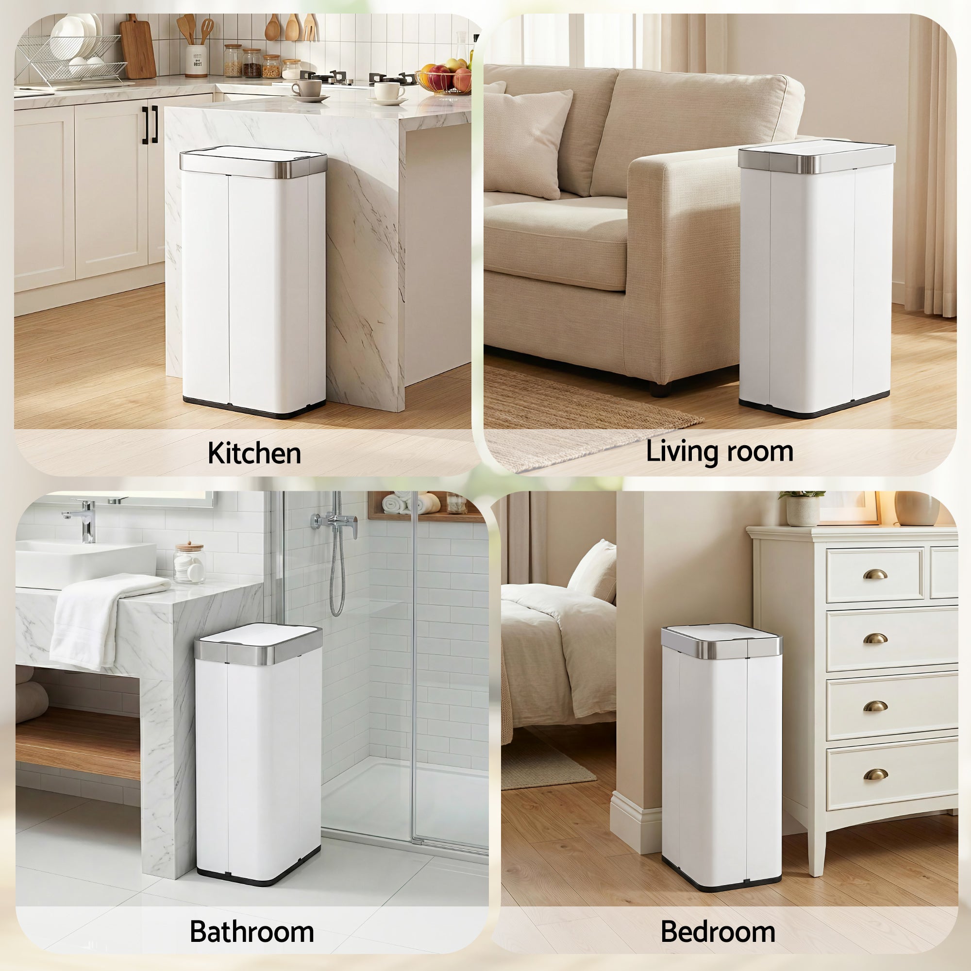 Devanti Rubbish Bin 70L Automatic Sensor Kitchen Bin, Slim Smart Garbage Can Touchless Rectangular with Liner Holder, Fully Closed Lid for Bedroom, Ba