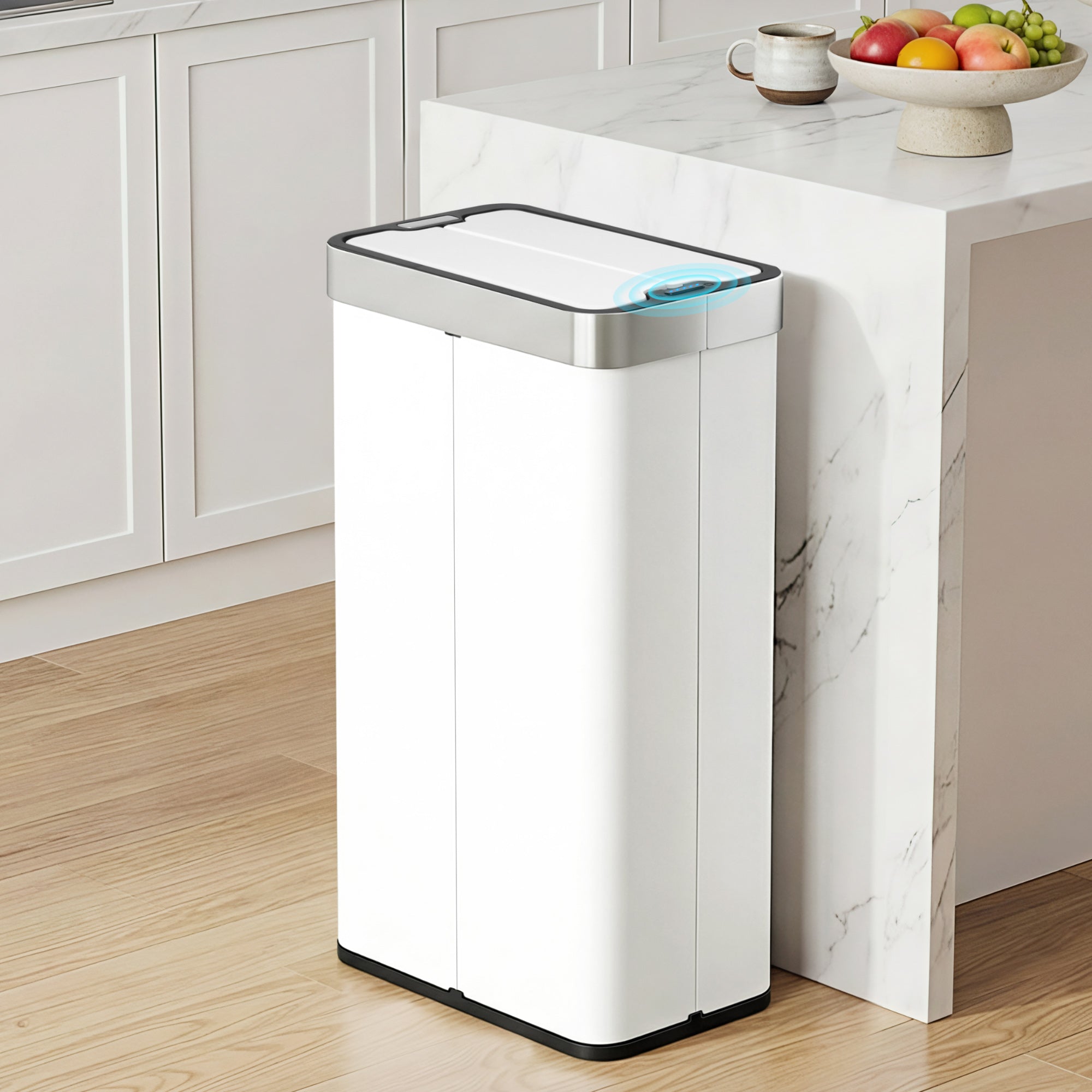 Devanti Rubbish Bin 70L Automatic Sensor Kitchen Bin, Slim Smart Garbage Can Touchless Rectangular with Liner Holder, Fully Closed Lid for Bedroom, Ba