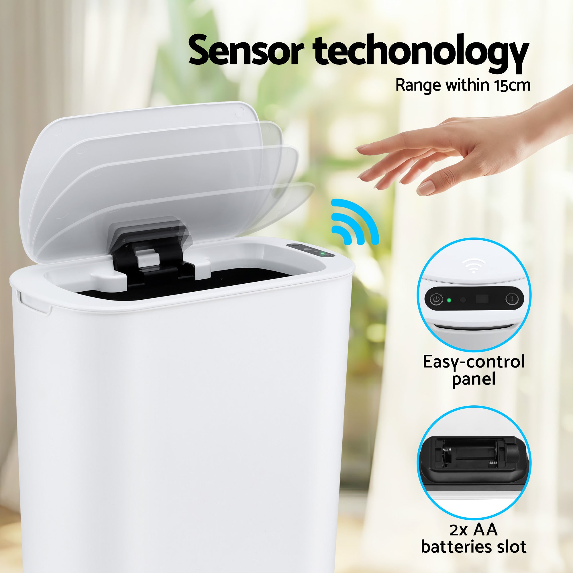 Devanti Automatic Trash Bin with Lid 25L Motion Sensor Kitchen Bin Touchless Garbage Can Plastic Slim Rubbish Bin with Liner Holder for Kitchen, Home,