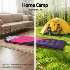 Weisshorn Sleeping Bag Single 213cm Thermal Camping Hiking Pink - Free Delivery