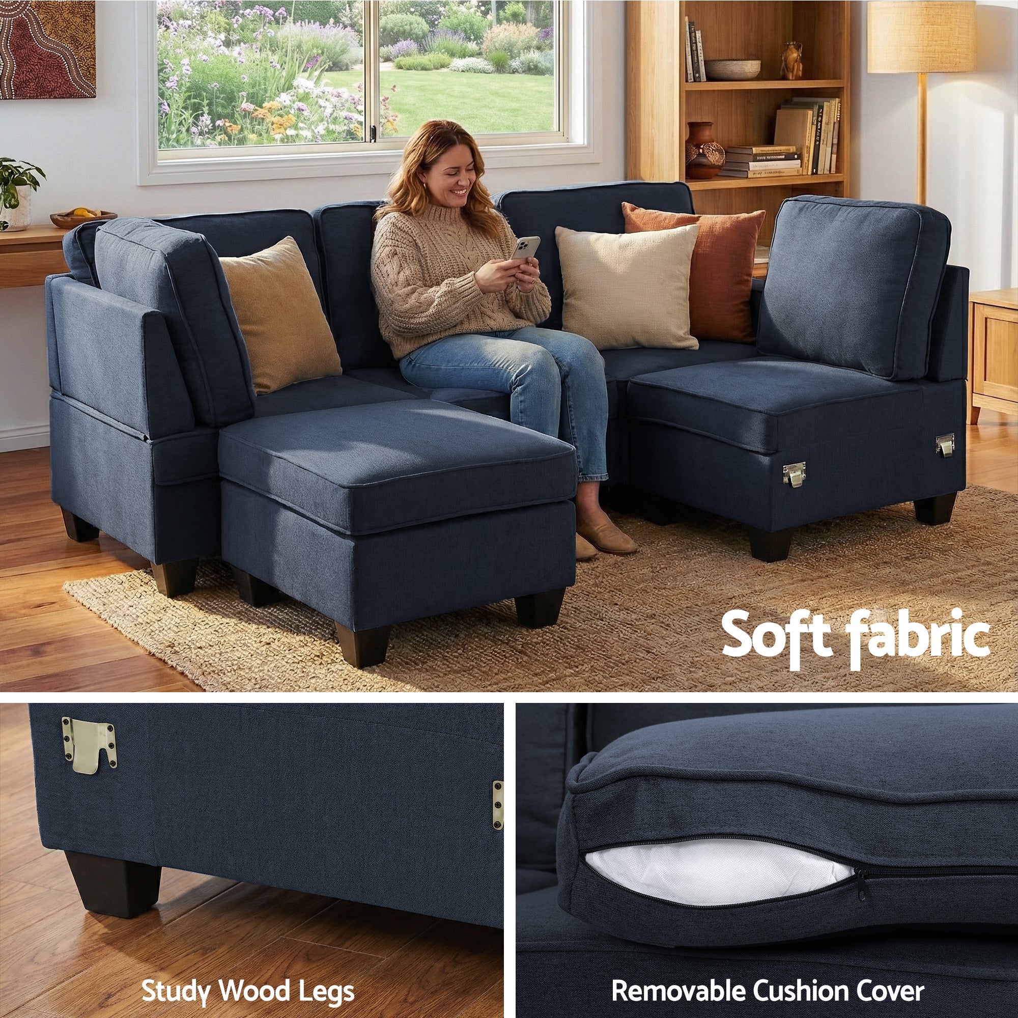 Artiss Modular Sofa Chaise Set 5-seater Dark Grey