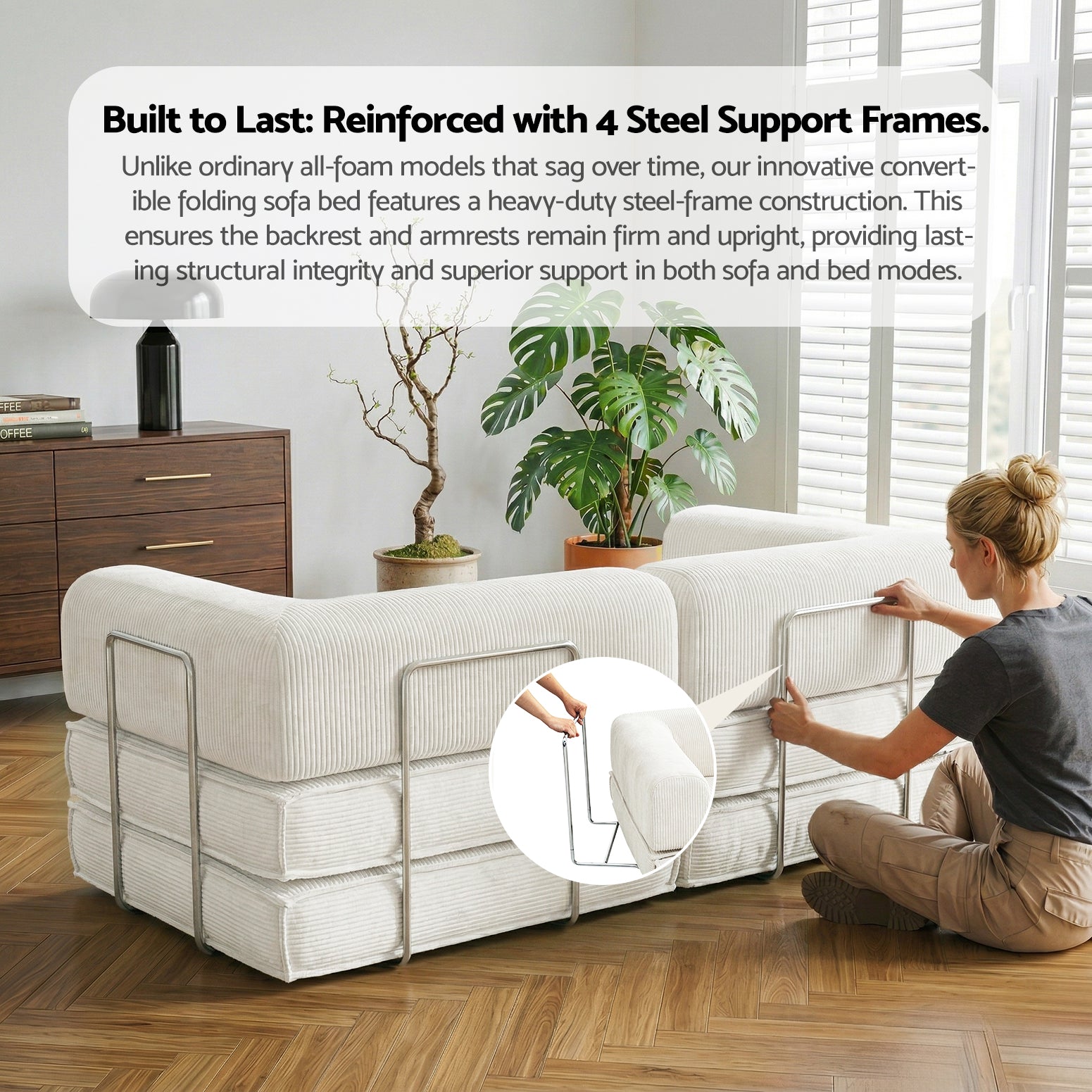 Artiss Convertible Folding Sofa Bed Beign