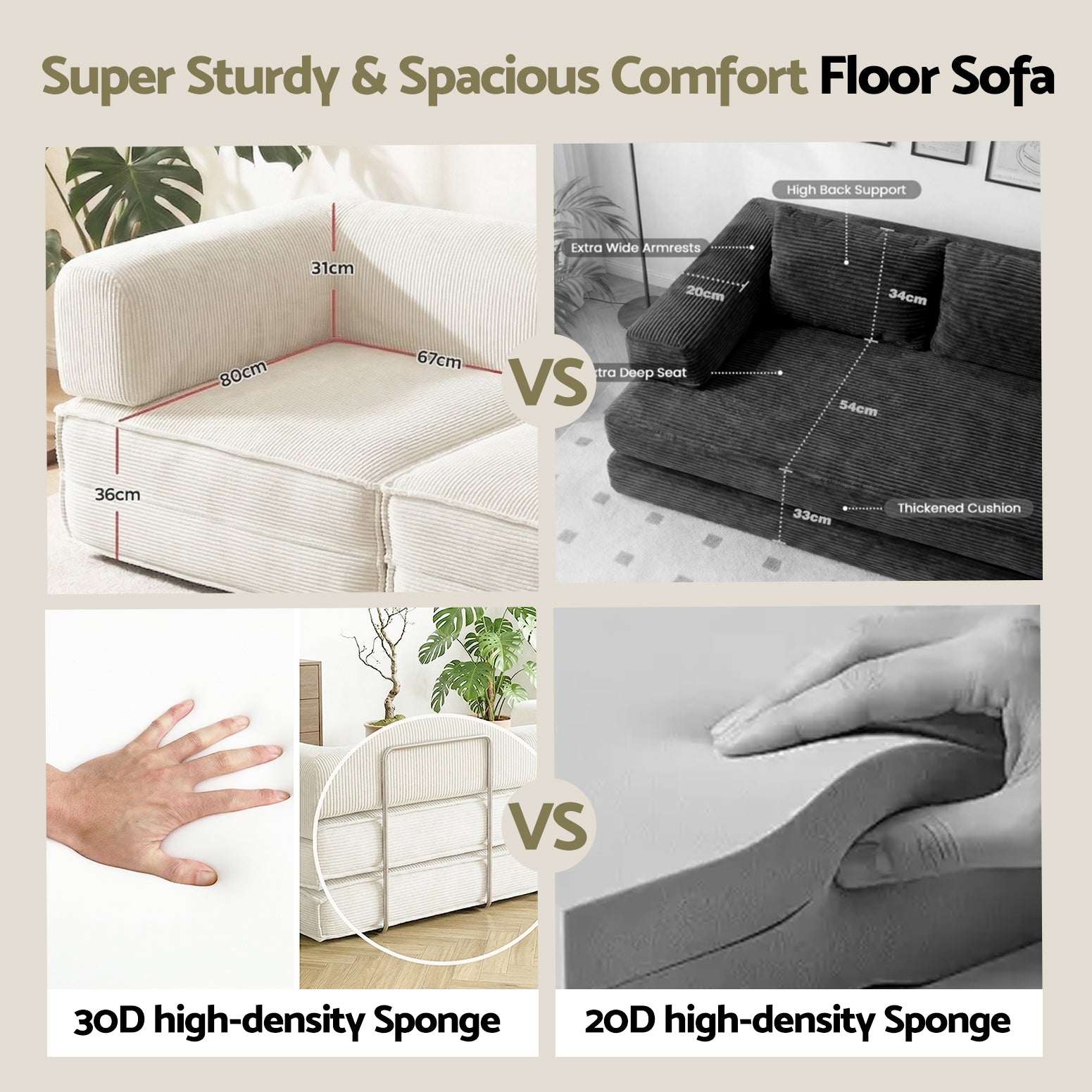 Artiss Convertible Folding Sofa Bed Beign