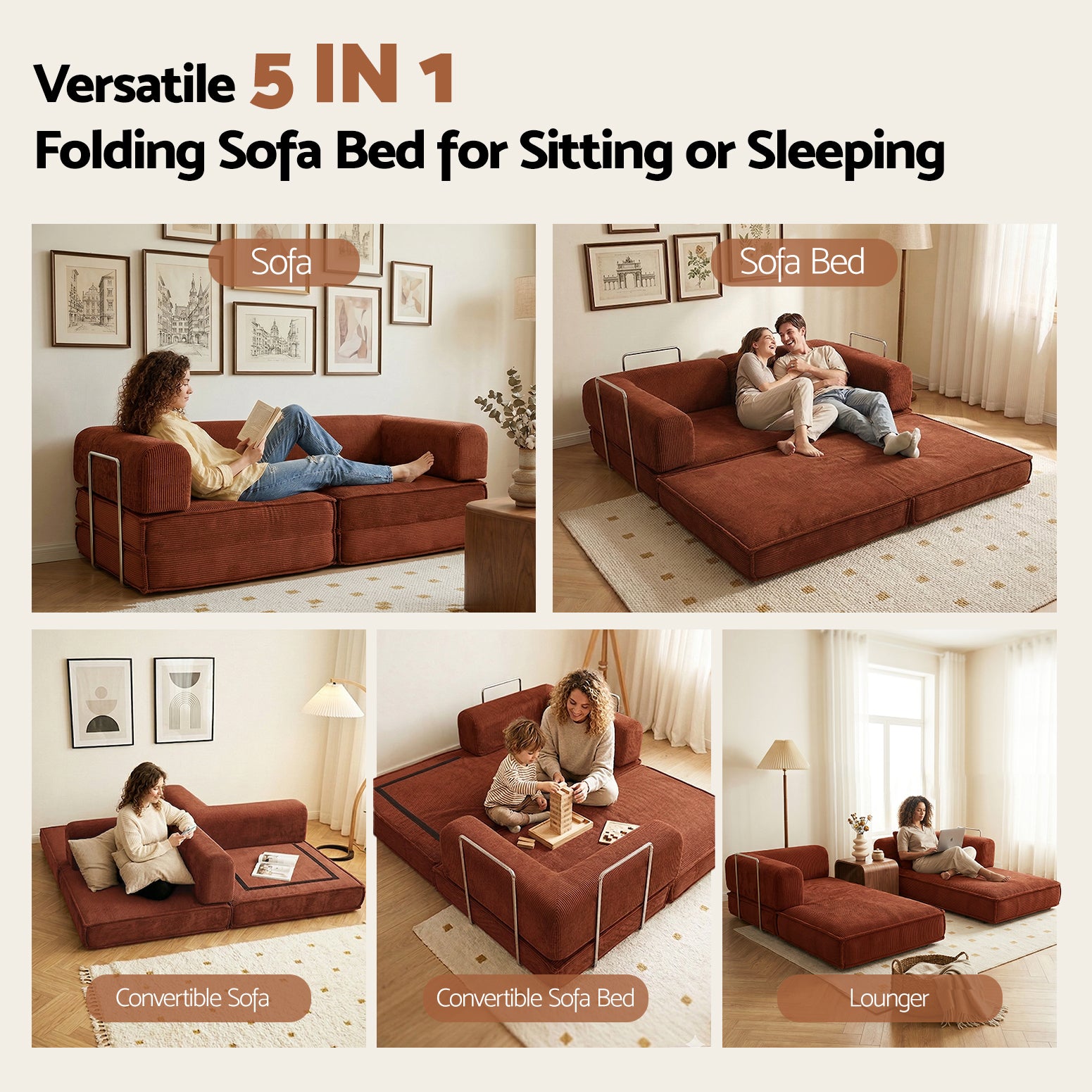 Artiss Convertible Folding Sofa Bed Orange