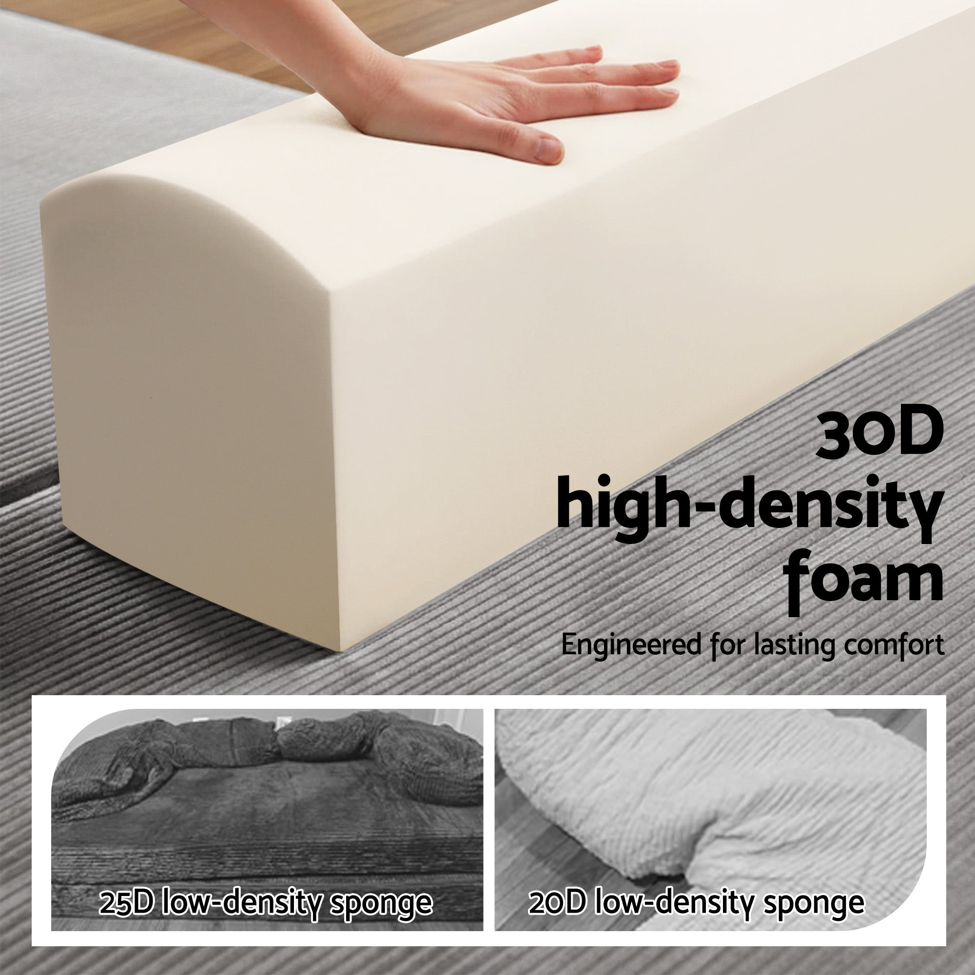 Artiss Convertible Folding Sofa Bed 30D High-Density Foam Boneless Couch with Corduroy Sleeper Couch Lounger for Living Room Grey