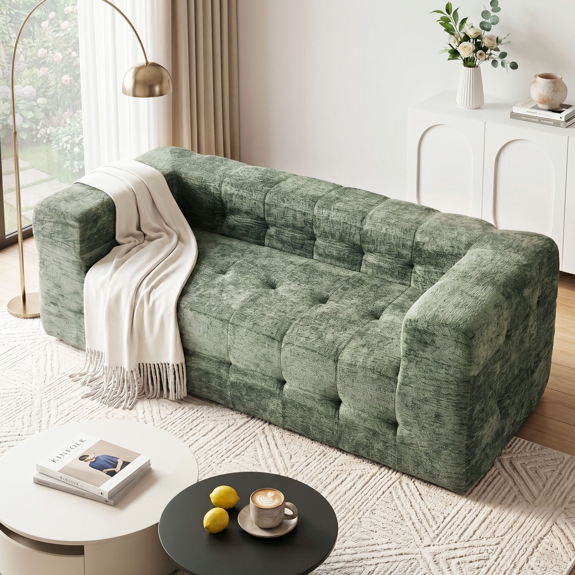 Artiss Comfort Boneless Sofa for Living Room Green Luxury Chenille