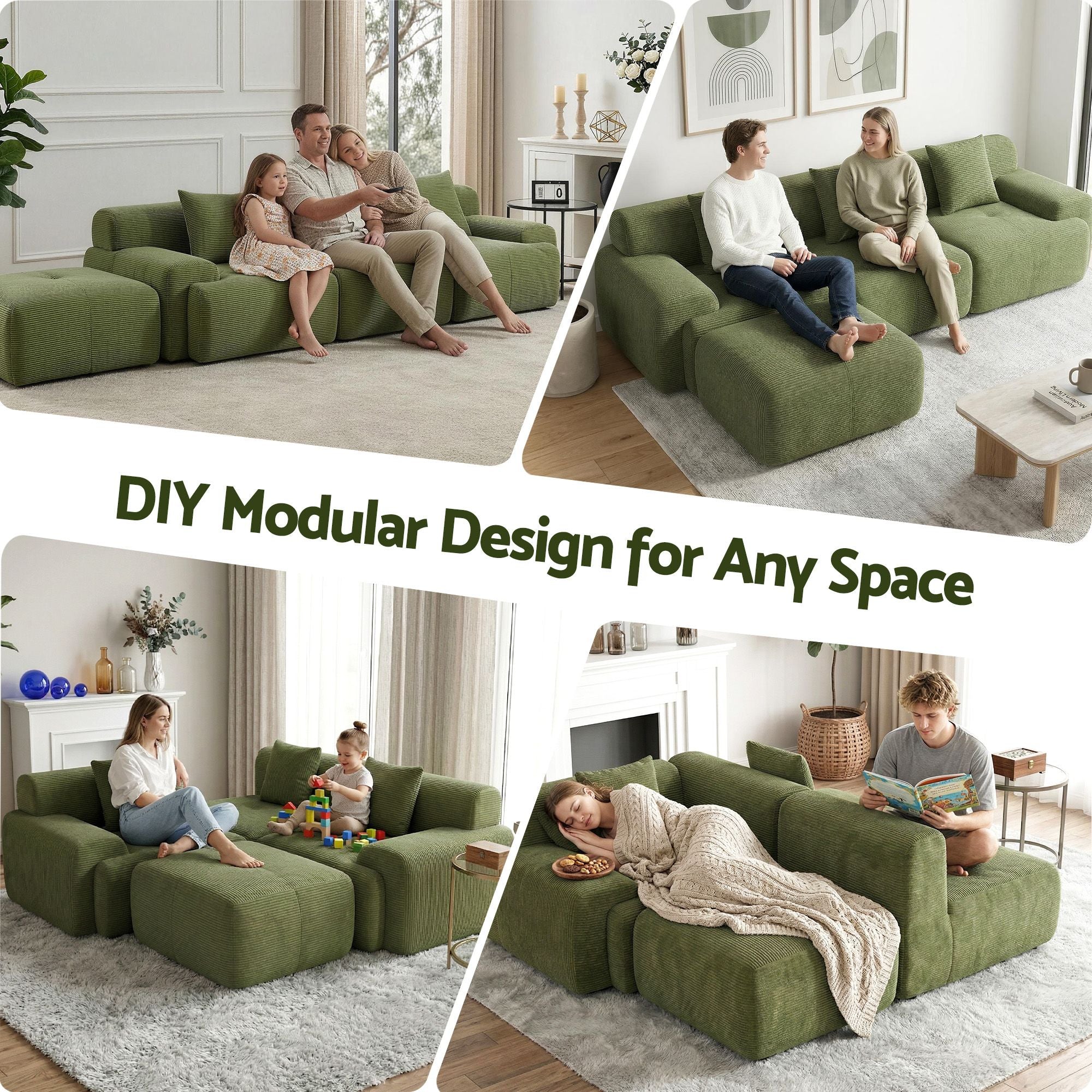 Artiss 300cm Modular Sofa Bed Comfort L-Shaped Sectional Boneless Couch Green