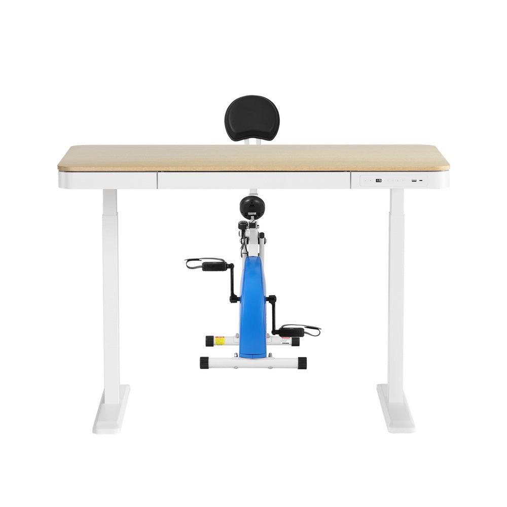 Artiss Under Desk Folding X-Bike with 120cm Automatic Standing Desk Magnetic Resistance Oak