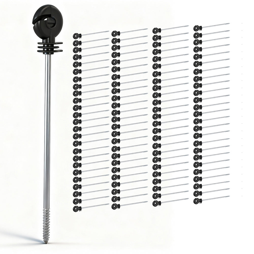 Giantz Electric Fence Ring Insulators 100 Piece Stand off Screw in Insulator Black