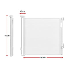 Keezi Retractable Gate Baby Gate Pet Safety Fence Extends up to 140cm White