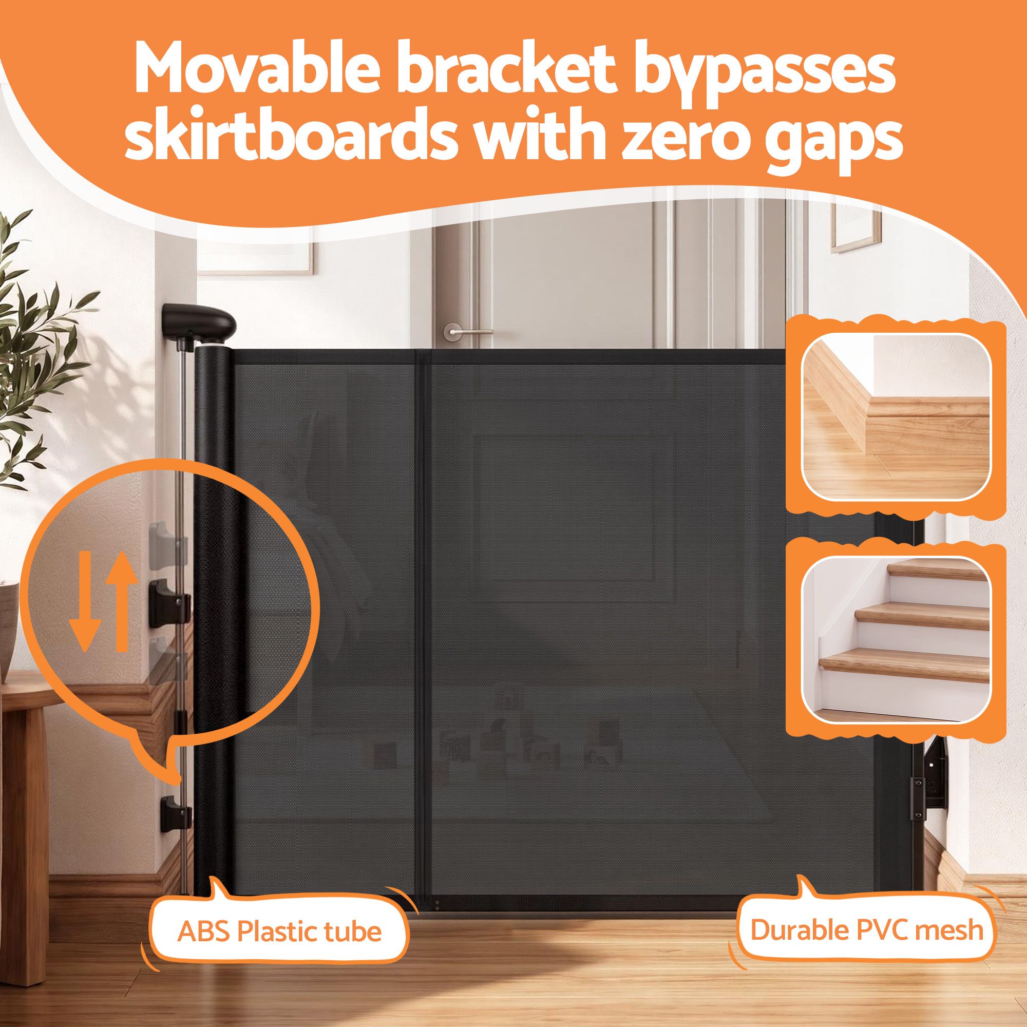 Keezi Retractable Gate Baby Gate Pet Safety Fence Extends up to 400cm Black