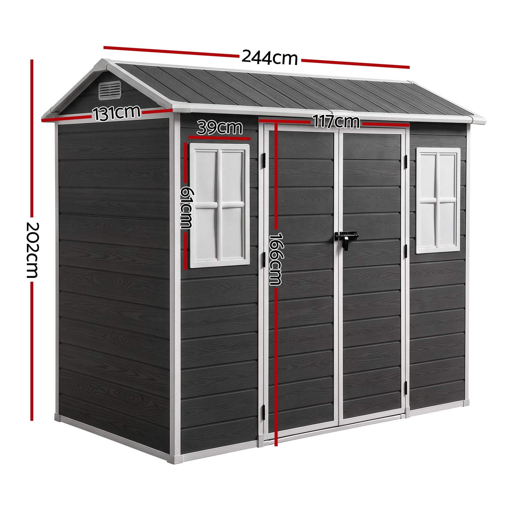 Giantz Garden Shed Resin Outdoor Storage Box 2.44x1.31M Tool Shed Backyard Black