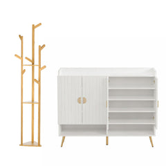 Artiss Shoe Rack Cabinet & Clothes Rack Set Storage Shelf White Pine