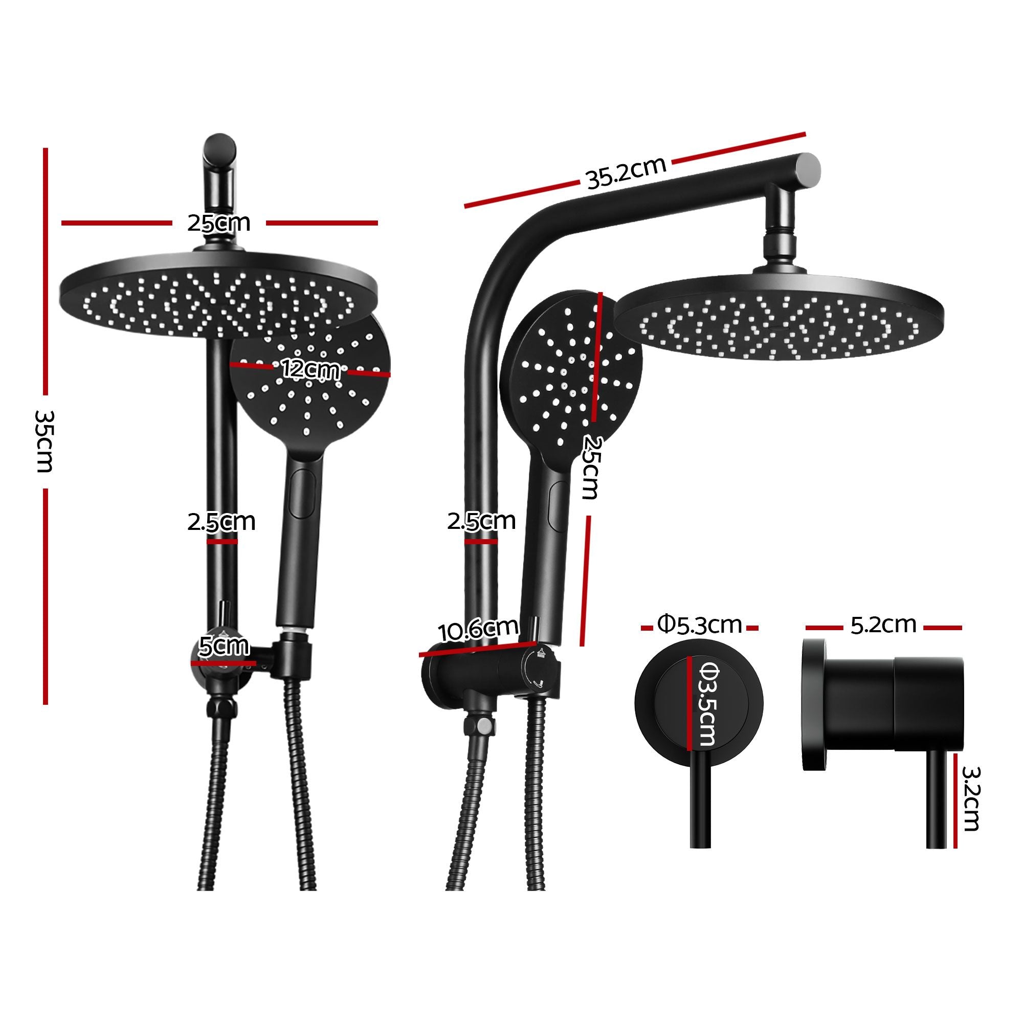 Cefito 9'' Rain Shower Head Set Handheld Round High Pressure Twins Tap Chrome