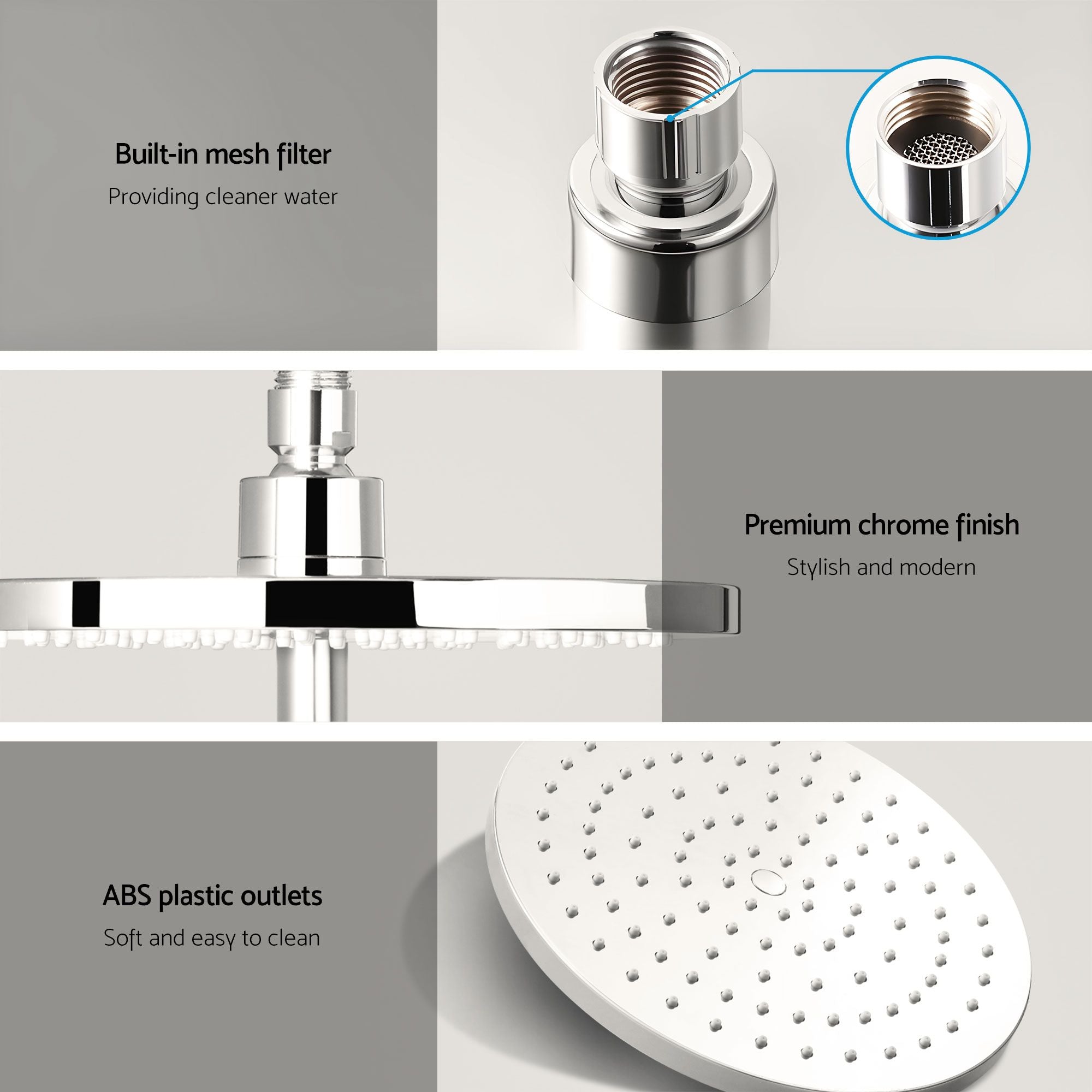 Cefito 9'' Rain Shower Head Set Handheld Round High Pressure Twins Tap Chrome