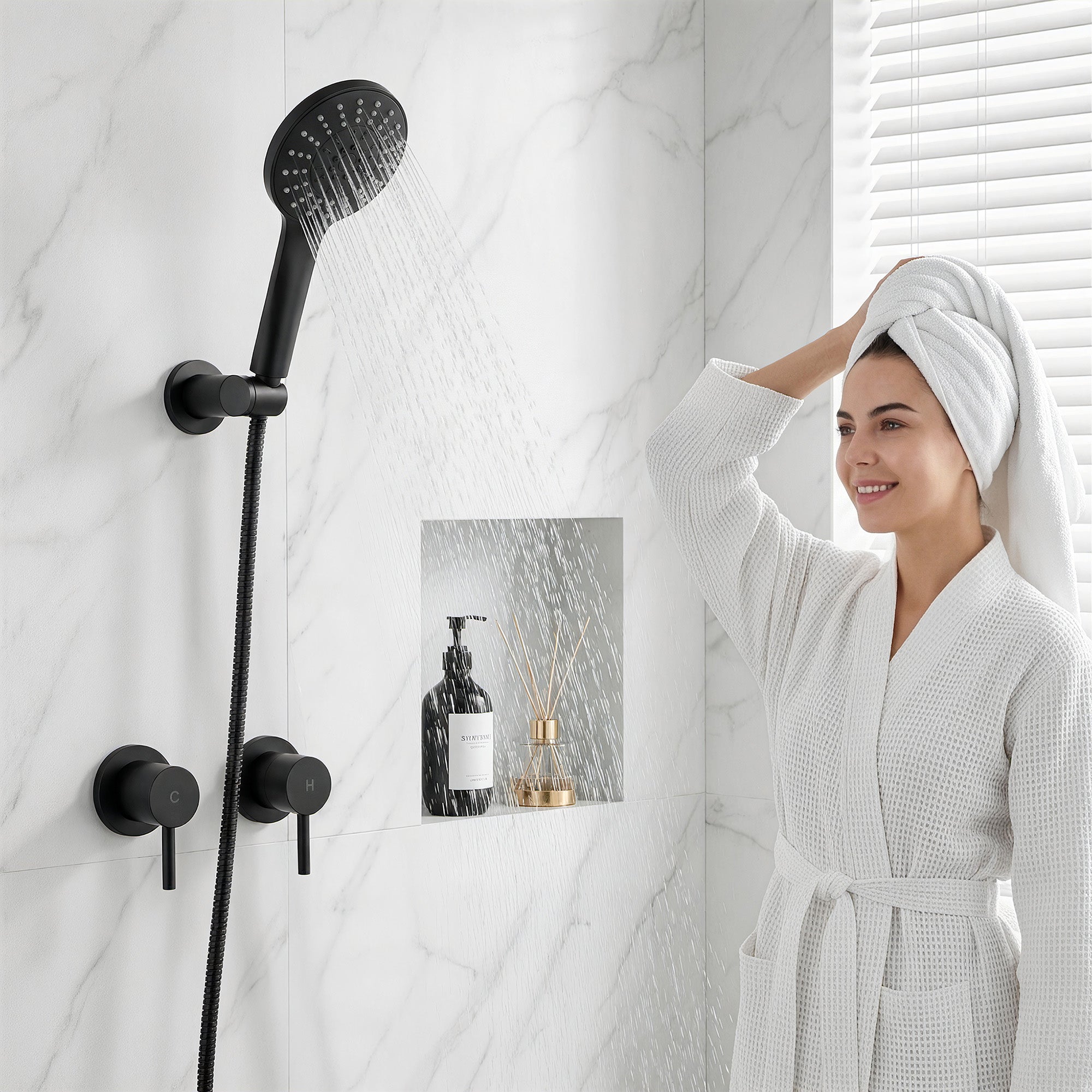 Cefito 4.5" Handheld Shower Head Round with Wall Twin Swivel Bathroom Tap